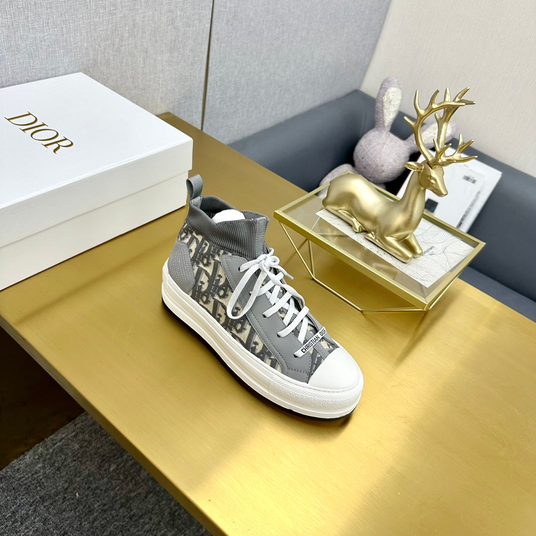 DIOR Walk'n' DIOR Sneaker In Grey Mix Beige Monogram Wool And Cowhide 111929