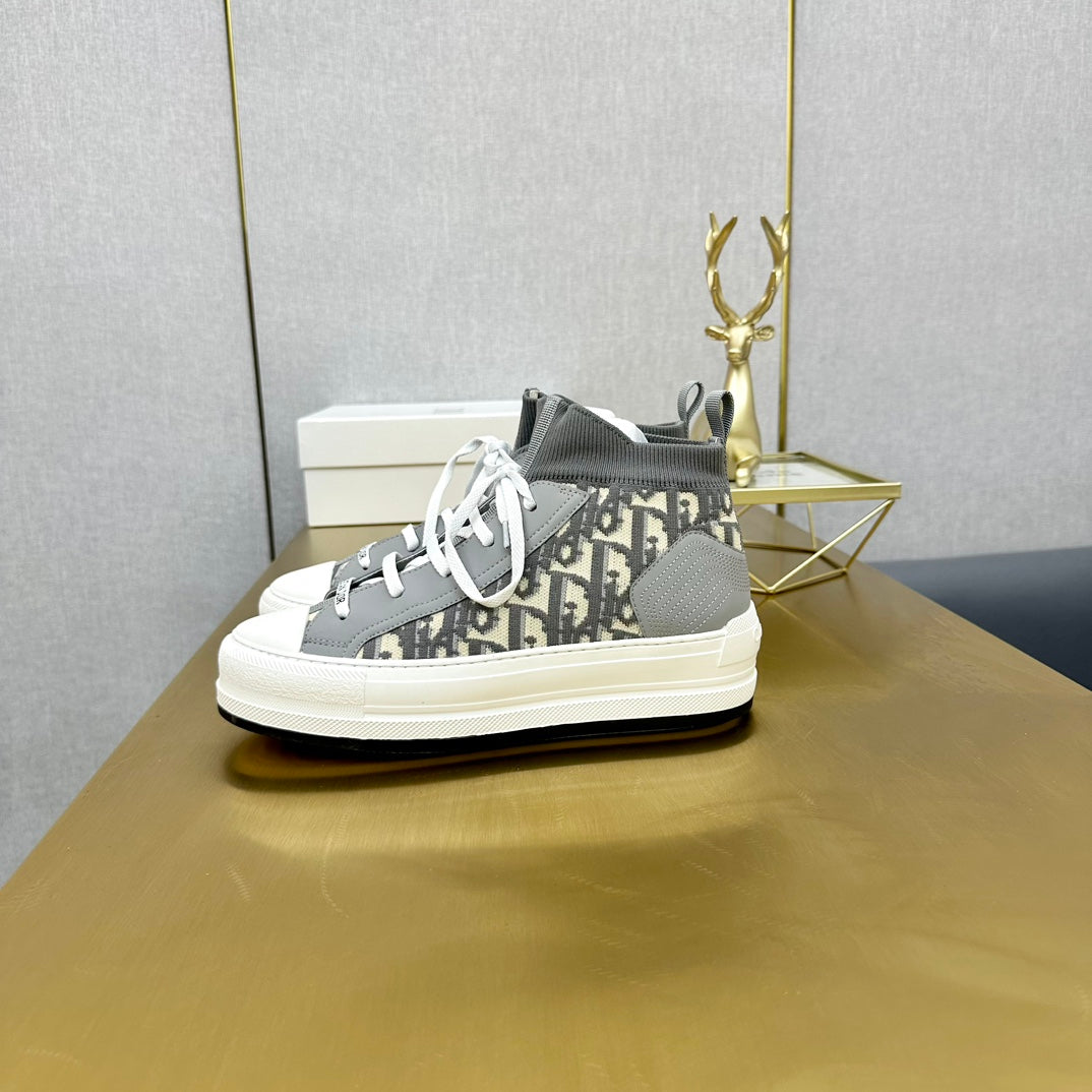 DIOR Walk'n' DIOR Sneaker In Grey Mix Beige Monogram Wool And Cowhide 111929