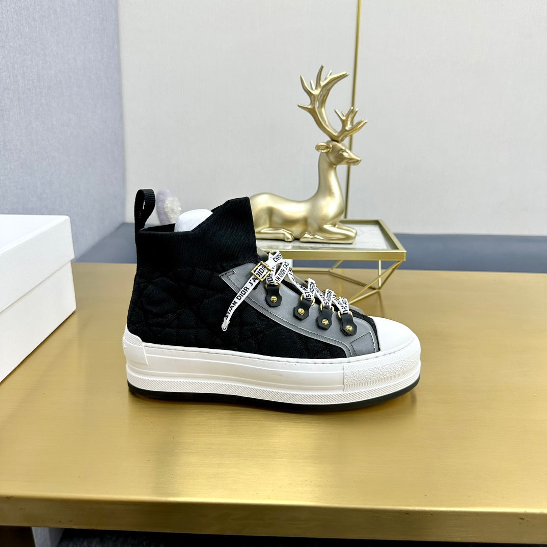 DIOR Walk'n' DIOR Sneaker In Black Mix Grey Wool And Cowhide 111931