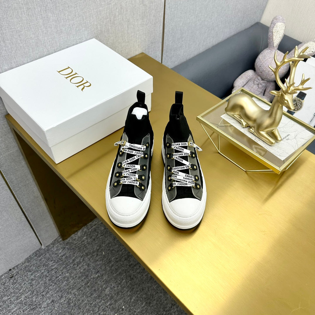 DIOR Walk'n' DIOR Sneaker In Black Mix Grey Wool And Cowhide 111931