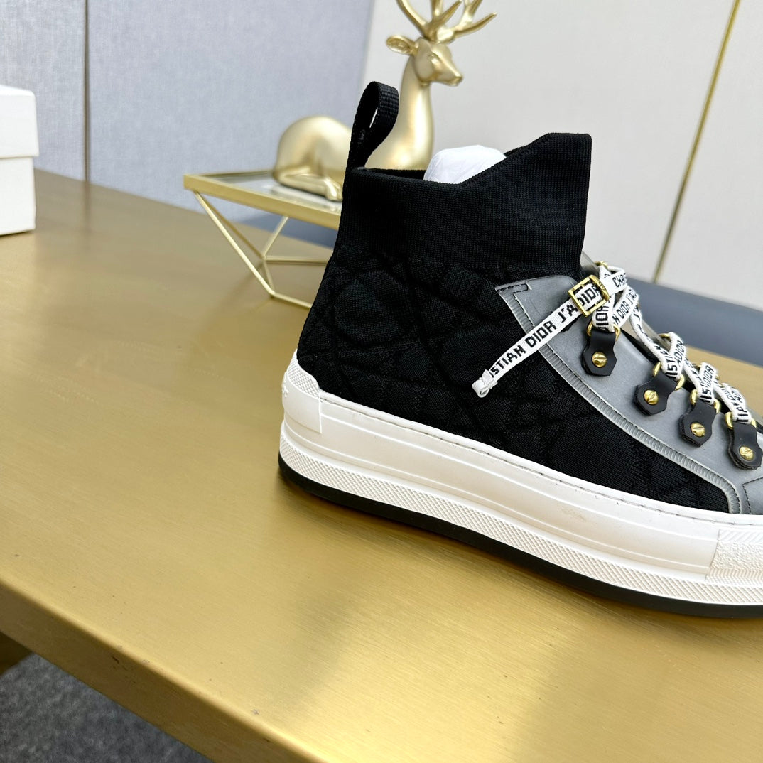 DIOR Walk'n' DIOR Sneaker In Black Mix Grey Wool And Cowhide 111931