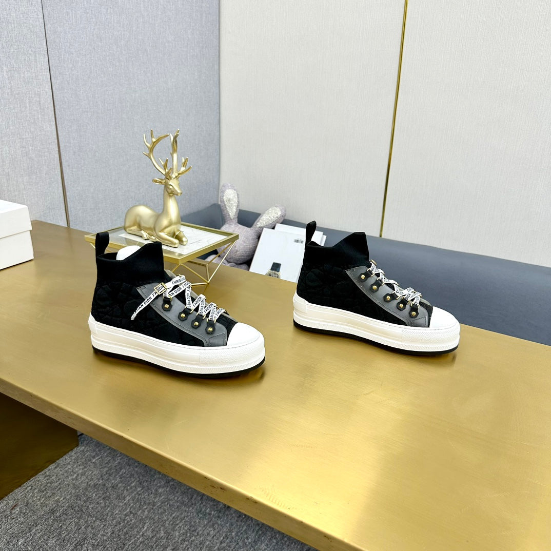 DIOR Walk'n' DIOR Sneaker In Black Mix Grey Wool And Cowhide 111931