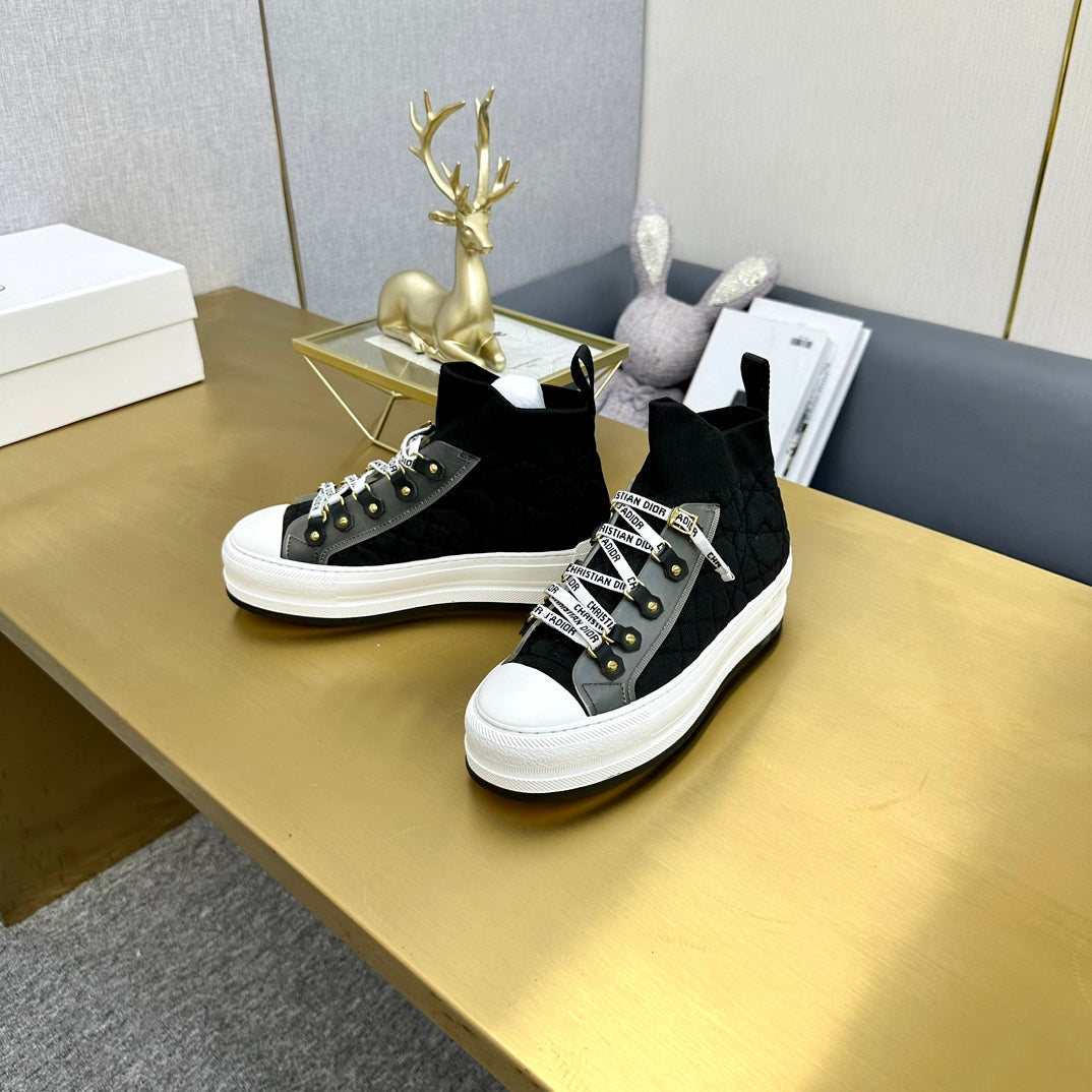 DIOR Walk'n' DIOR Sneaker In Black Mix Grey Wool And Cowhide 111931