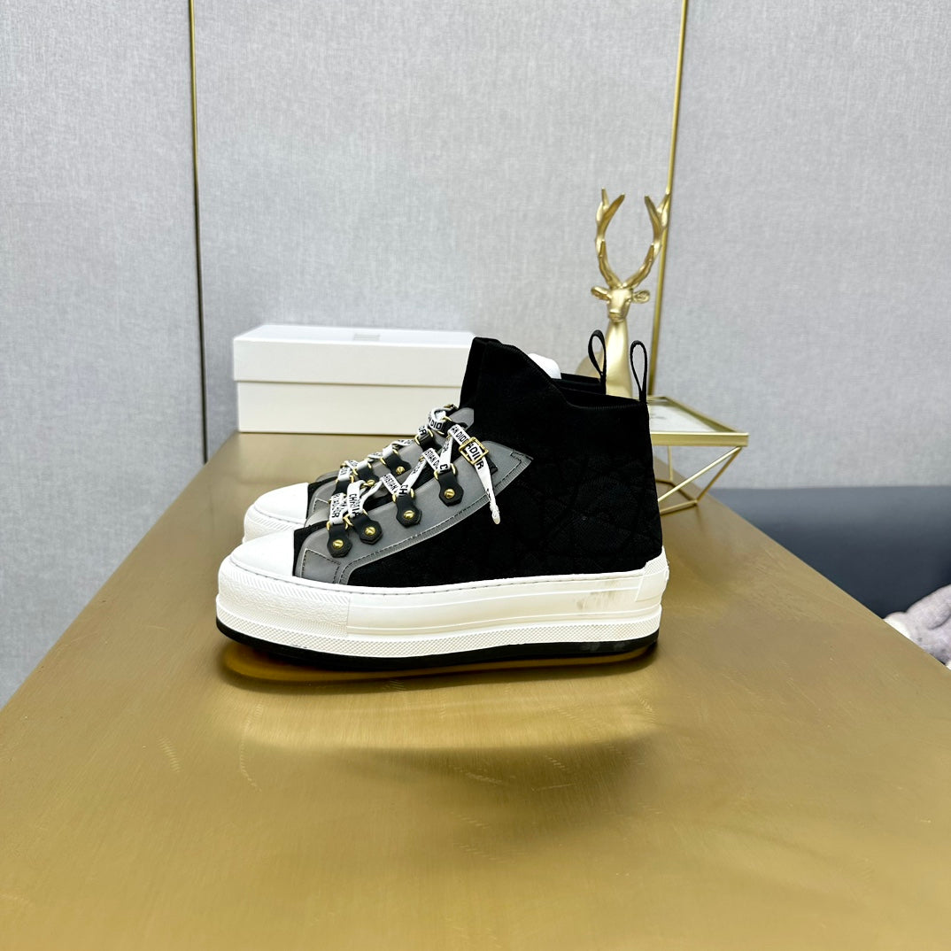 DIOR Walk'n' DIOR Sneaker In Black Mix Grey Wool And Cowhide 111931