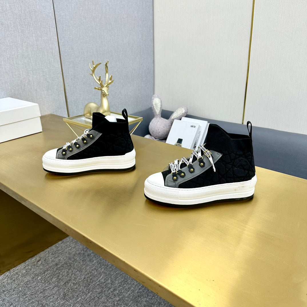 DIOR Walk'n' DIOR Sneaker In Black Mix Grey Wool And Cowhide 111931