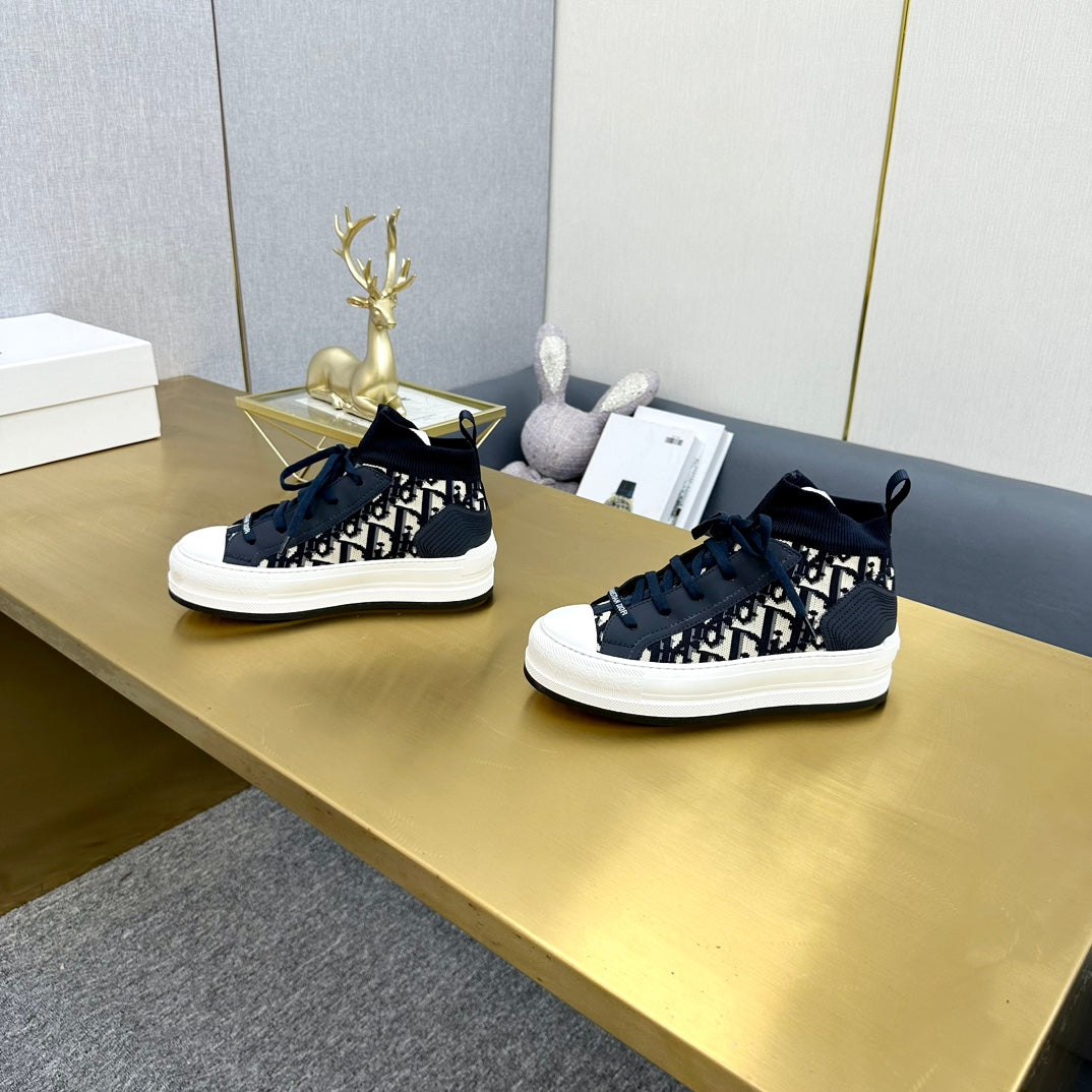 DIOR Walk'n' DIOR Sneaker In Black Mix White Monogram Wool And Cowhide 111933