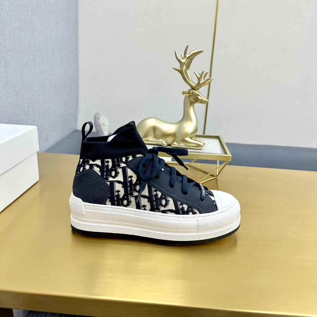 DIOR Walk'n' DIOR Sneaker In Black Mix White Monogram Wool And Cowhide 111933
