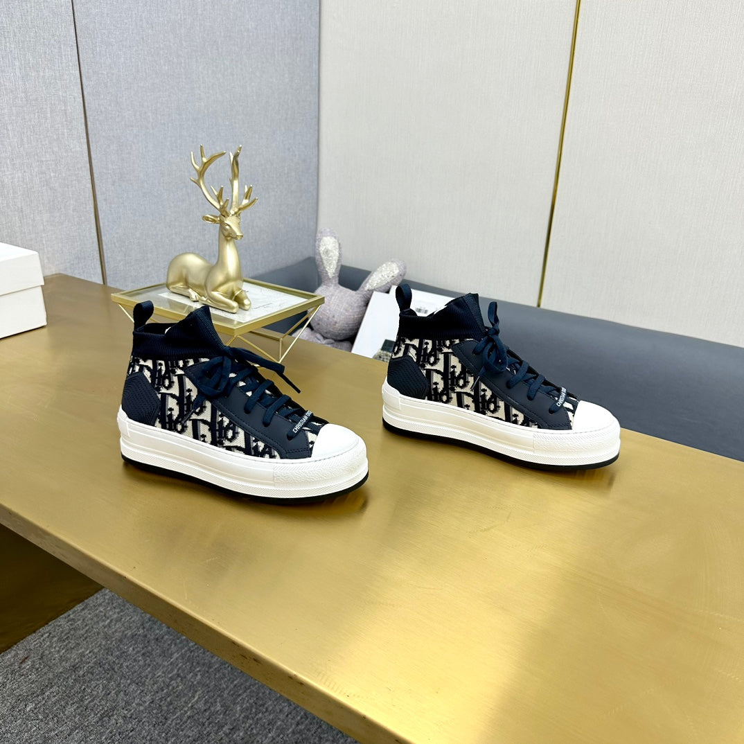 DIOR Walk'n' DIOR Sneaker In Black Mix White Monogram Wool And Cowhide 111933