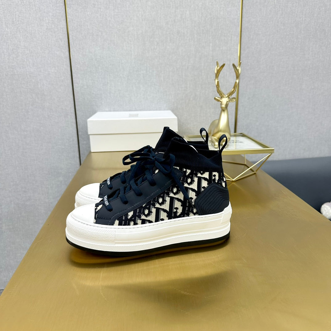 DIOR Walk'n' DIOR Sneaker In Black Mix White Monogram Wool And Cowhide 111933