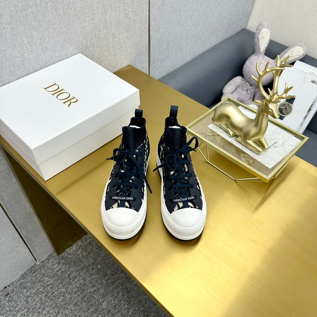 DIOR Walk'n' DIOR Sneaker In Black Mix White Monogram Wool And Cowhide 111933