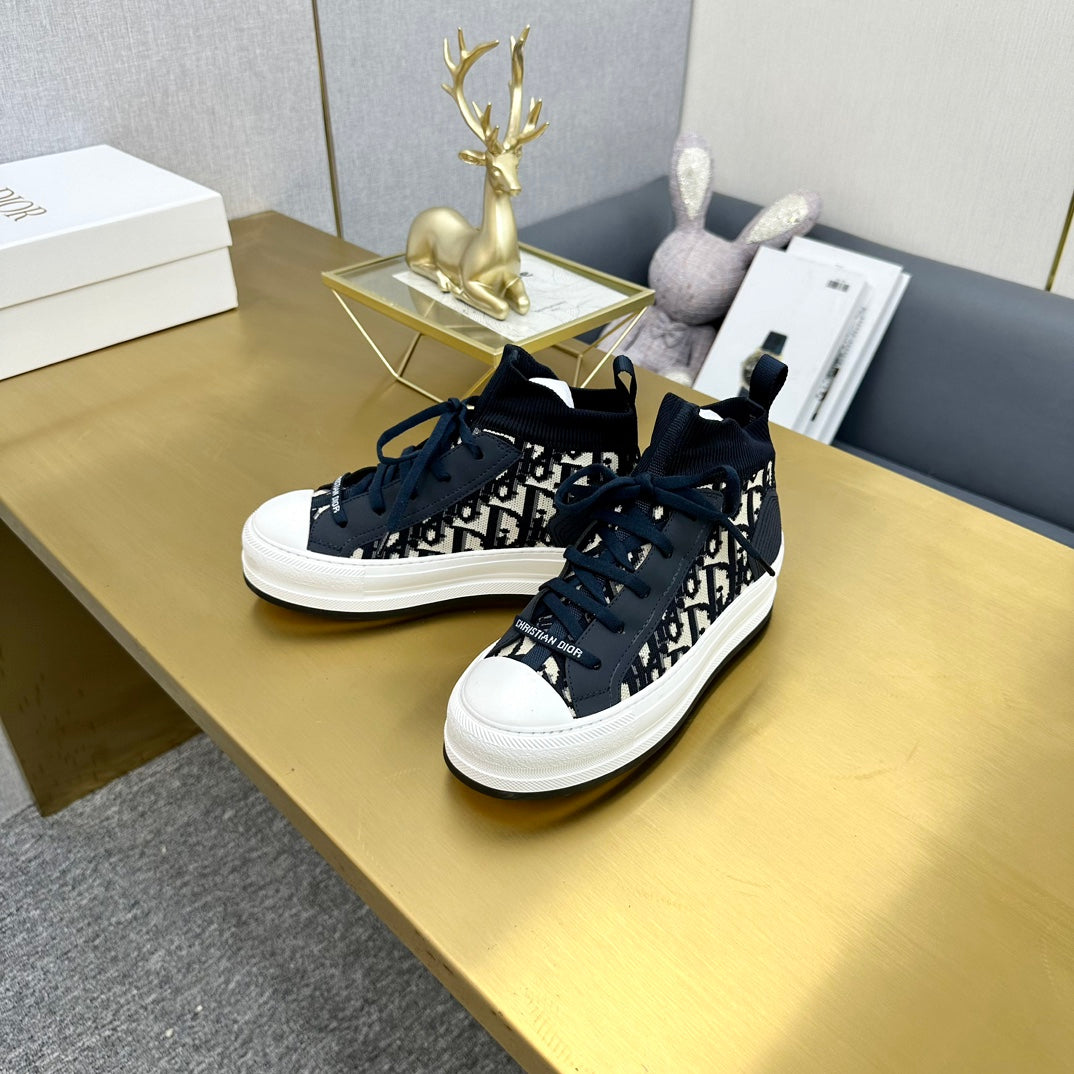 DIOR Walk'n' DIOR Sneaker In Black Mix White Monogram Wool And Cowhide 111933