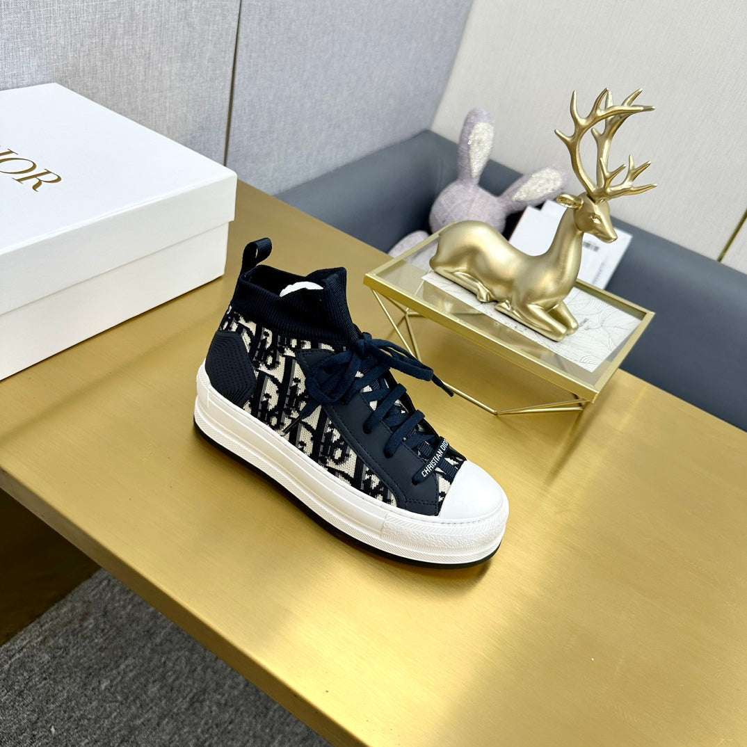DIOR Walk'n' DIOR Sneaker In Black Mix White Monogram Wool And Cowhide 111933