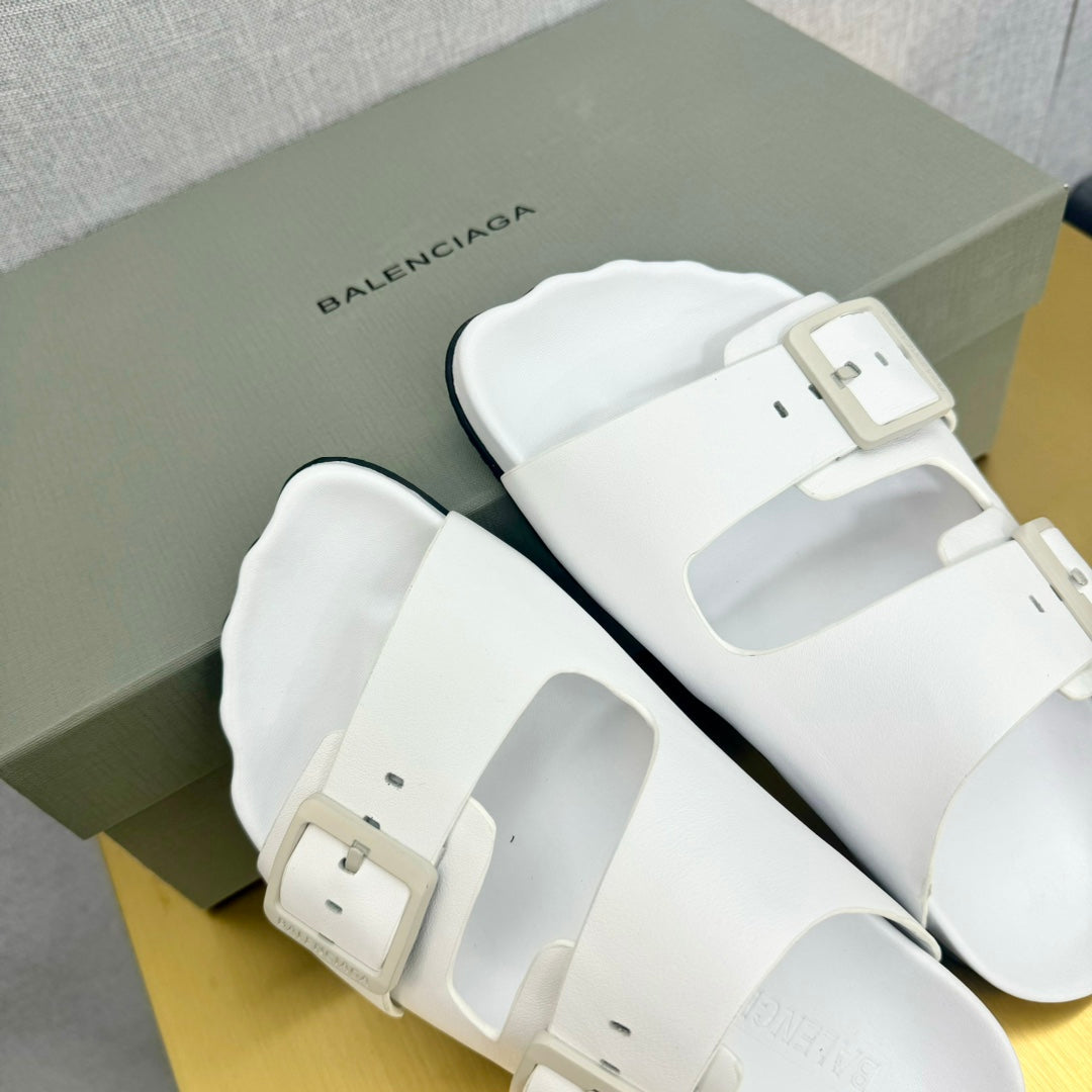 Balanciaga BIRKENSTOCK SLIPPERS IN WHITE CALFSKIN