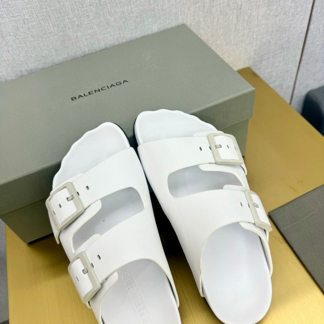 Balanciaga BIRKENSTOCK SLIPPERS IN WHITE CALFSKIN