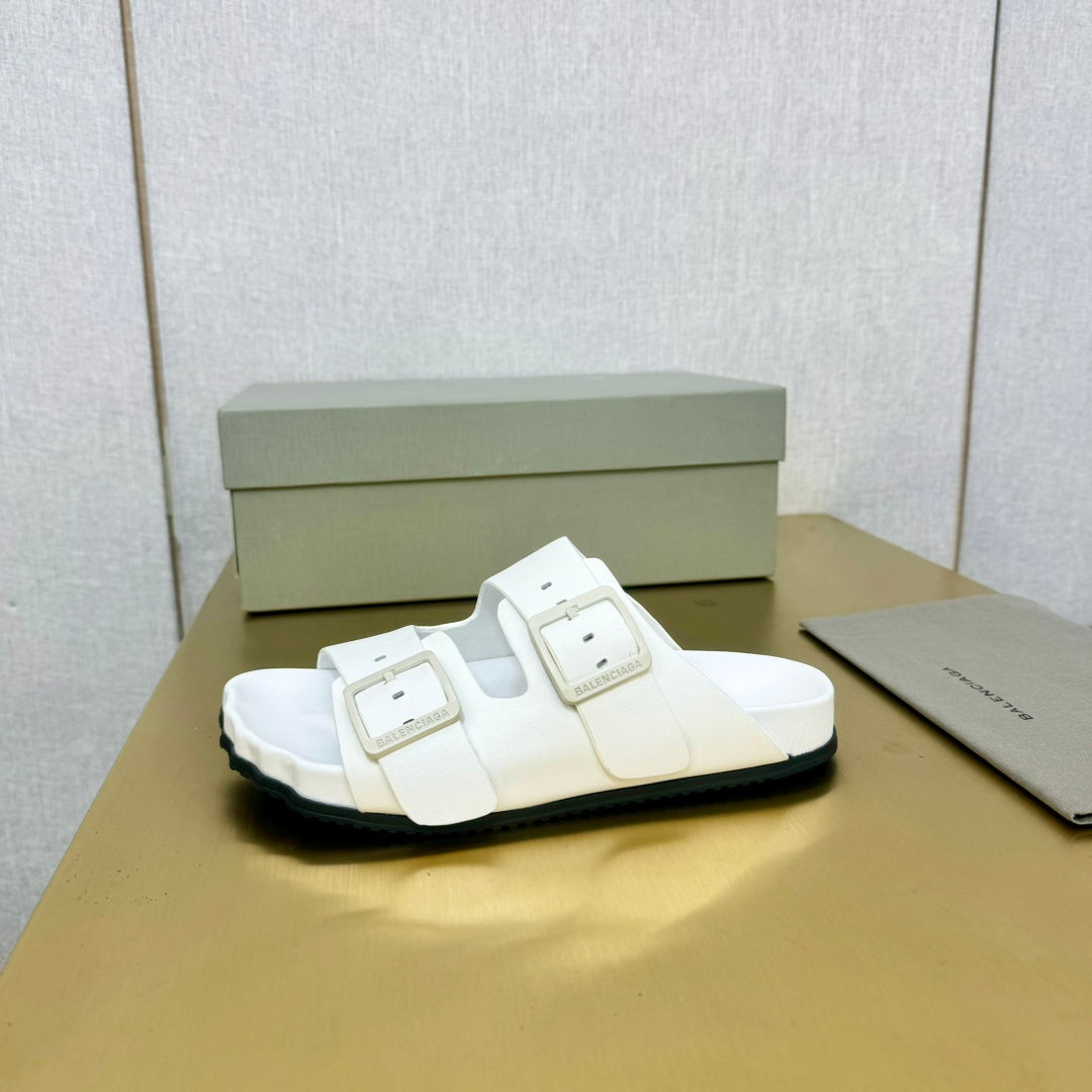 Balanciaga BIRKENSTOCK SLIPPERS IN WHITE CALFSKIN