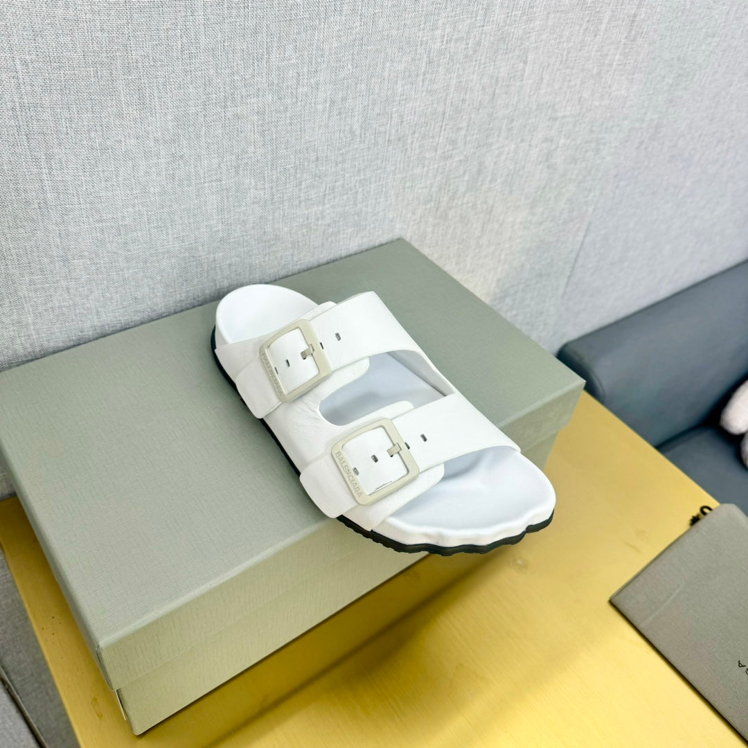 Balanciaga BIRKENSTOCK SLIPPERS IN WHITE CALFSKIN