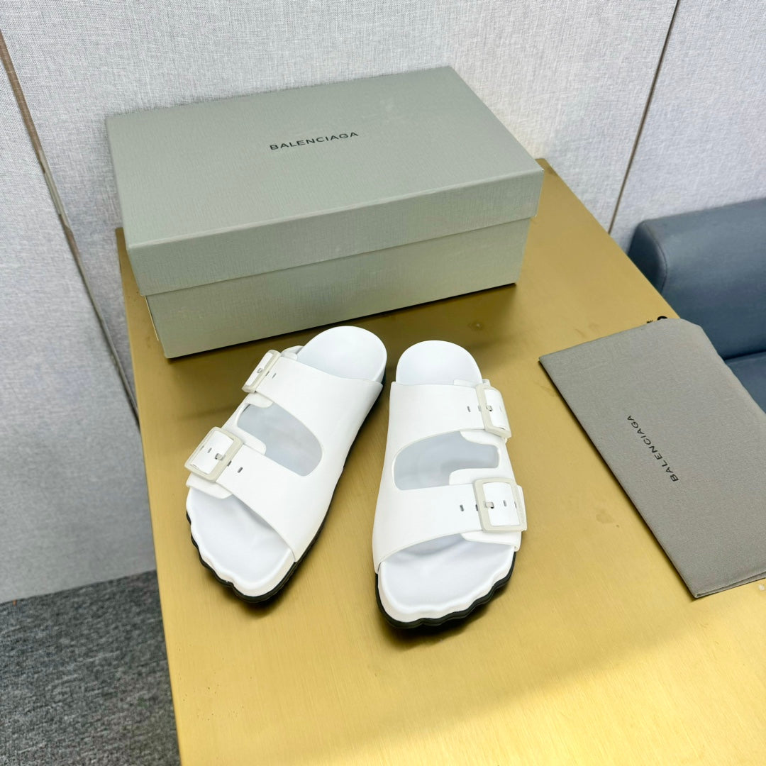 Balanciaga BIRKENSTOCK SLIPPERS IN WHITE CALFSKIN