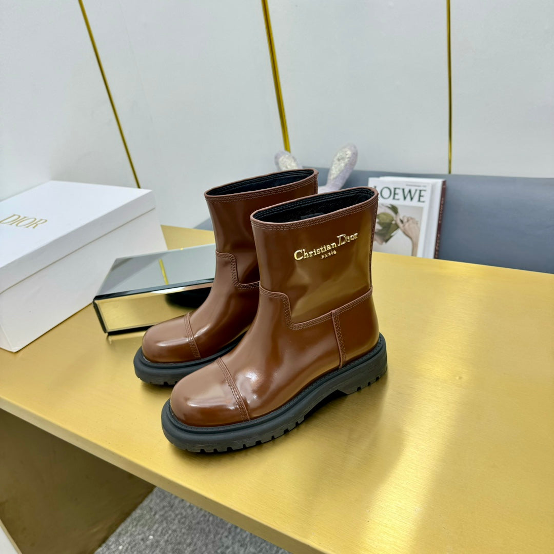 DIOR Ankle Boot In Glossy Brown Red Cowhide 111760