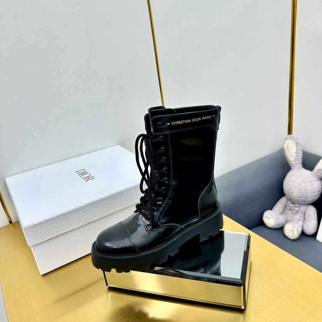 DIOR D-Unit Ankle Boot 40mm In Plain Black Calfskin 111776