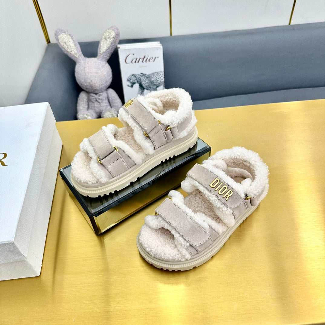 DIOR DIORact Sandal In Light Grey Suede And Wool Fleece Lining 111044