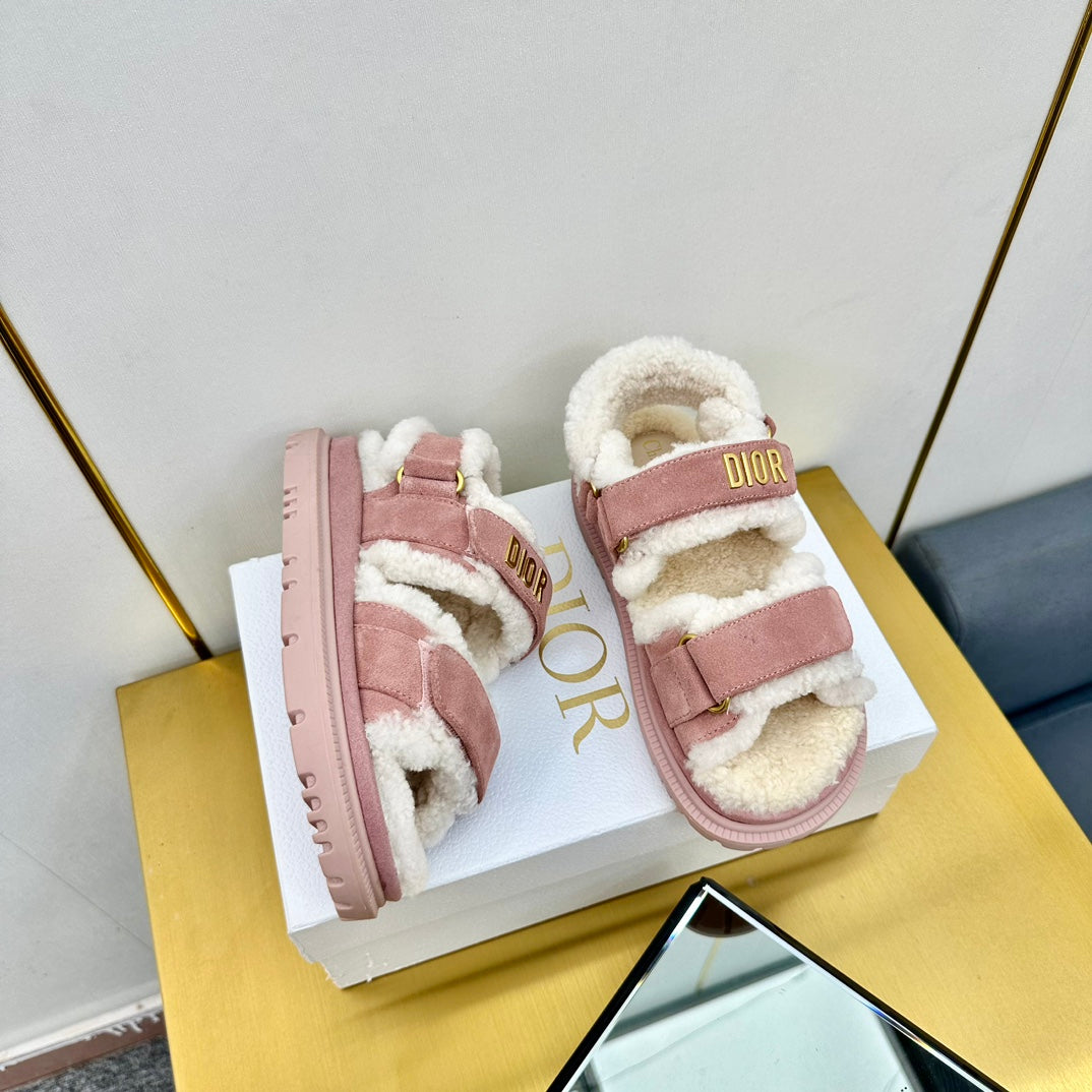 DIOR DIORact Sandal In Rose Pink Suede And Wool Fleece Lining 111052