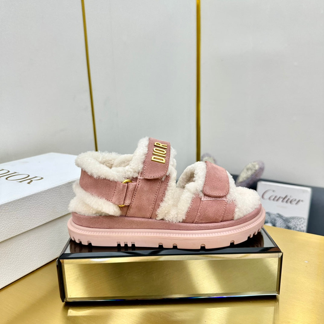 DIOR DIORact Sandal In Rose Pink Suede And Wool Fleece Lining 111052