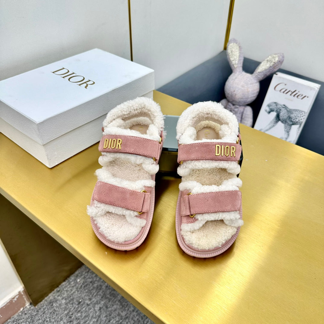 DIOR DIORact Sandal In Rose Pink Suede And Wool Fleece Lining 111052