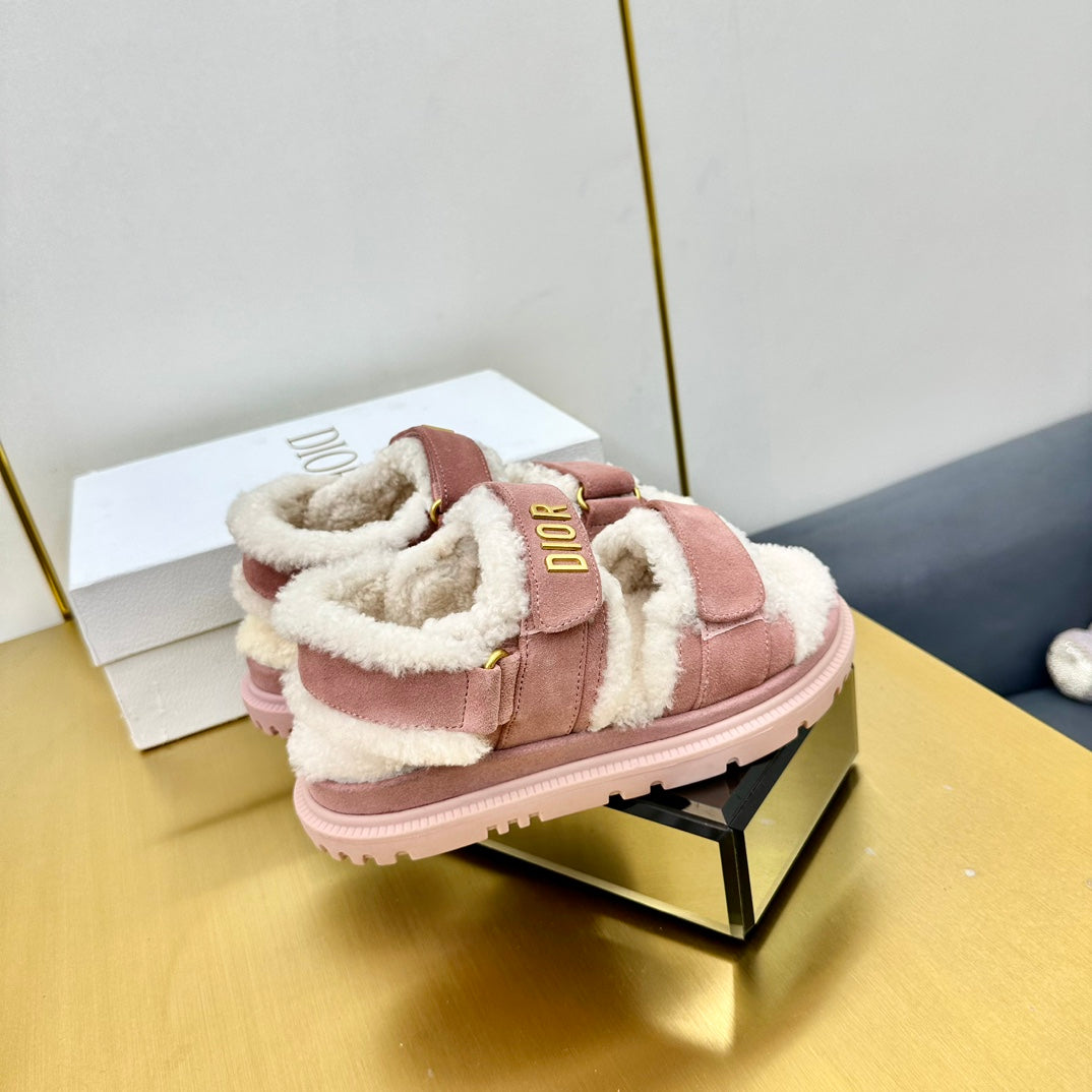 DIOR DIORact Sandal In Rose Pink Suede And Wool Fleece Lining 111052