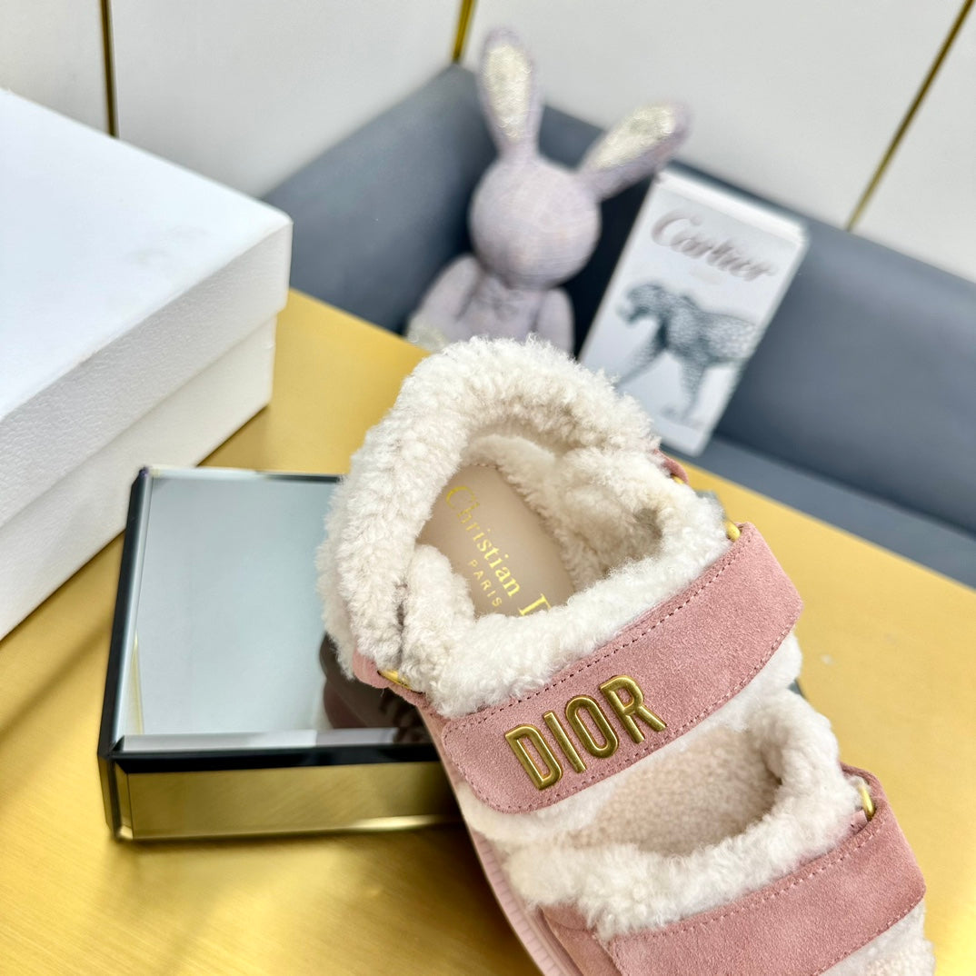 DIOR DIORact Sandal In Rose Pink Suede And Wool Fleece Lining 111052