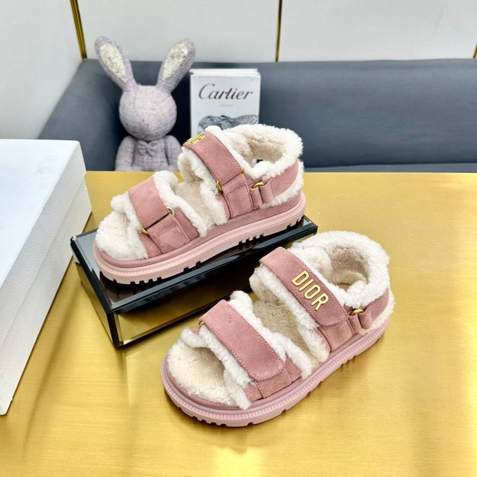 DIOR DIORact Sandal In Rose Pink Suede And Wool Fleece Lining 111052