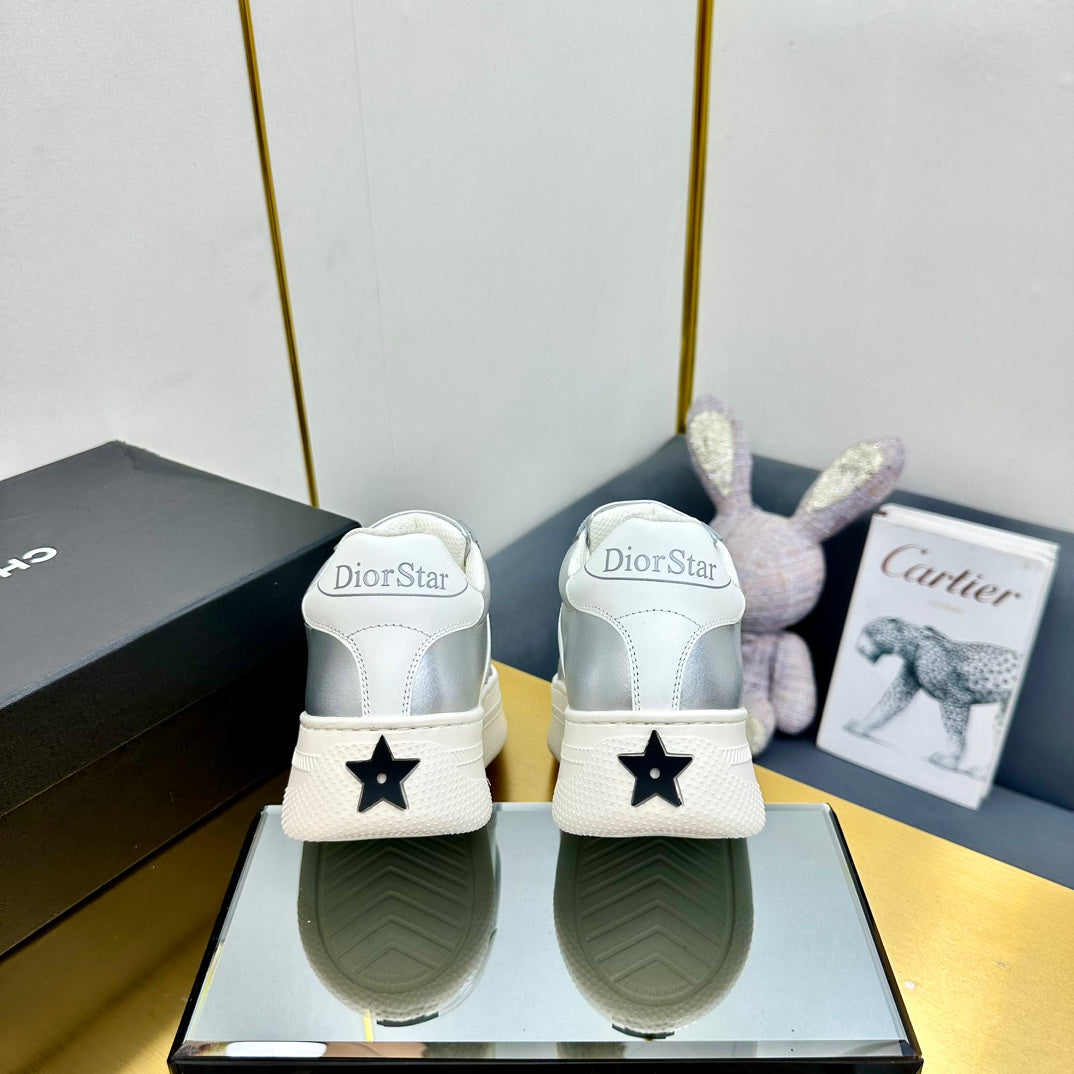 DIOR Star Platform Sneaker In Silver Mix White Calfskin 111090
