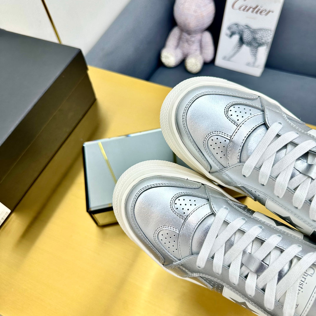 DIOR Star Platform Sneaker In Silver Mix White Calfskin 111090