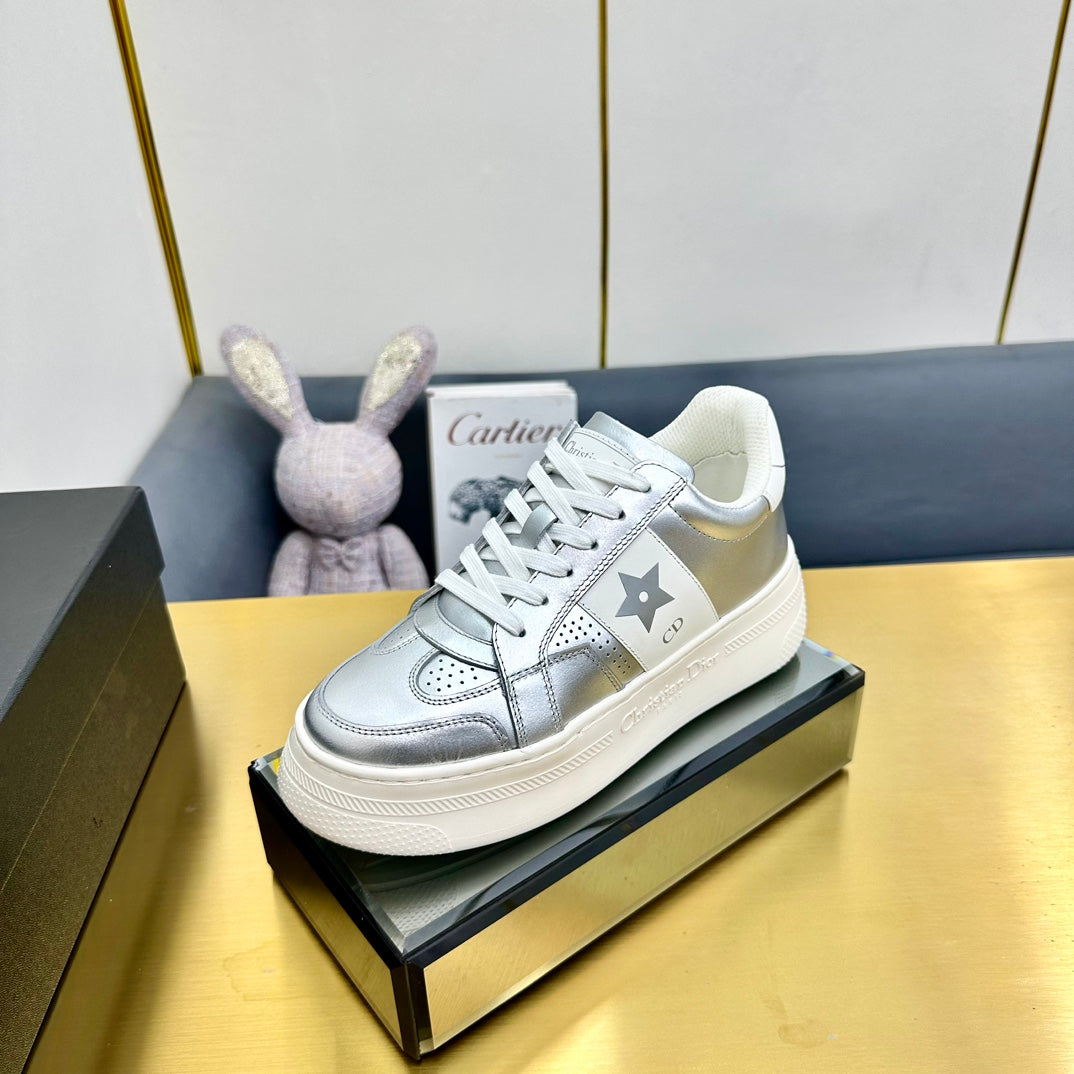 DIOR Star Platform Sneaker In Silver Mix White Calfskin 111090