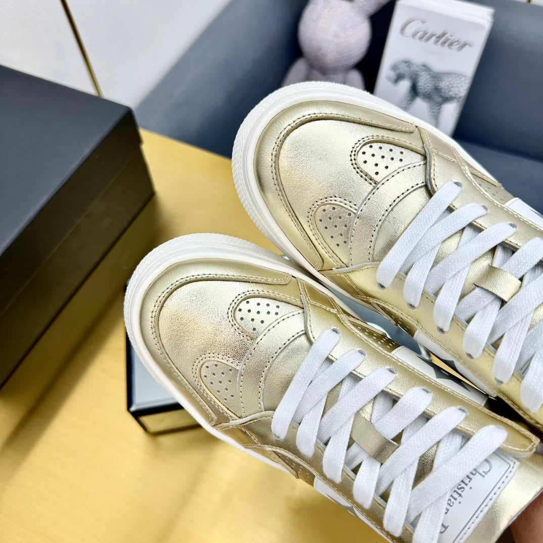 DIOR Star Platform Sneaker In Gold Mix White Calfskin 111092