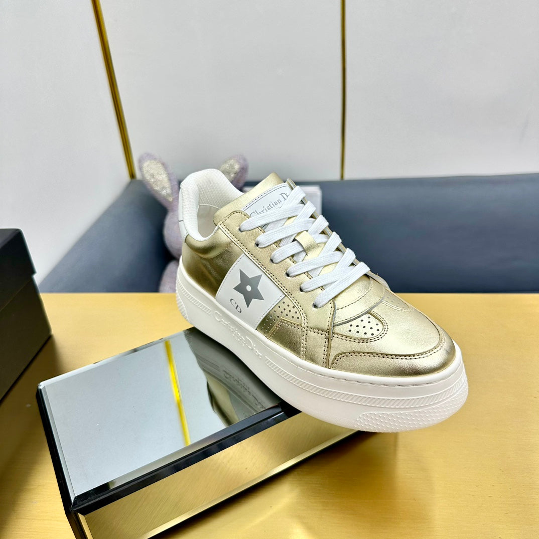 DIOR Star Platform Sneaker In Gold Mix White Calfskin 111092