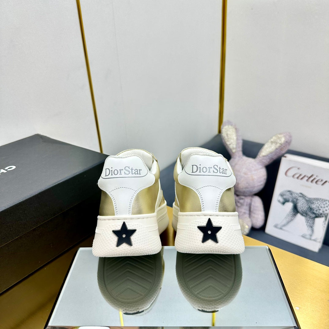 DIOR Star Platform Sneaker In Gold Mix White Calfskin 111092