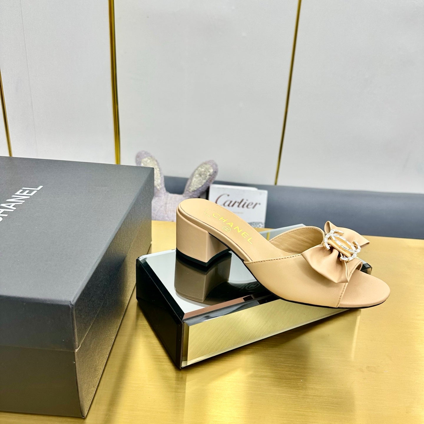 CHANEL 25 Mid Heel Mules Daffodil Yellow Sheepskin 238477