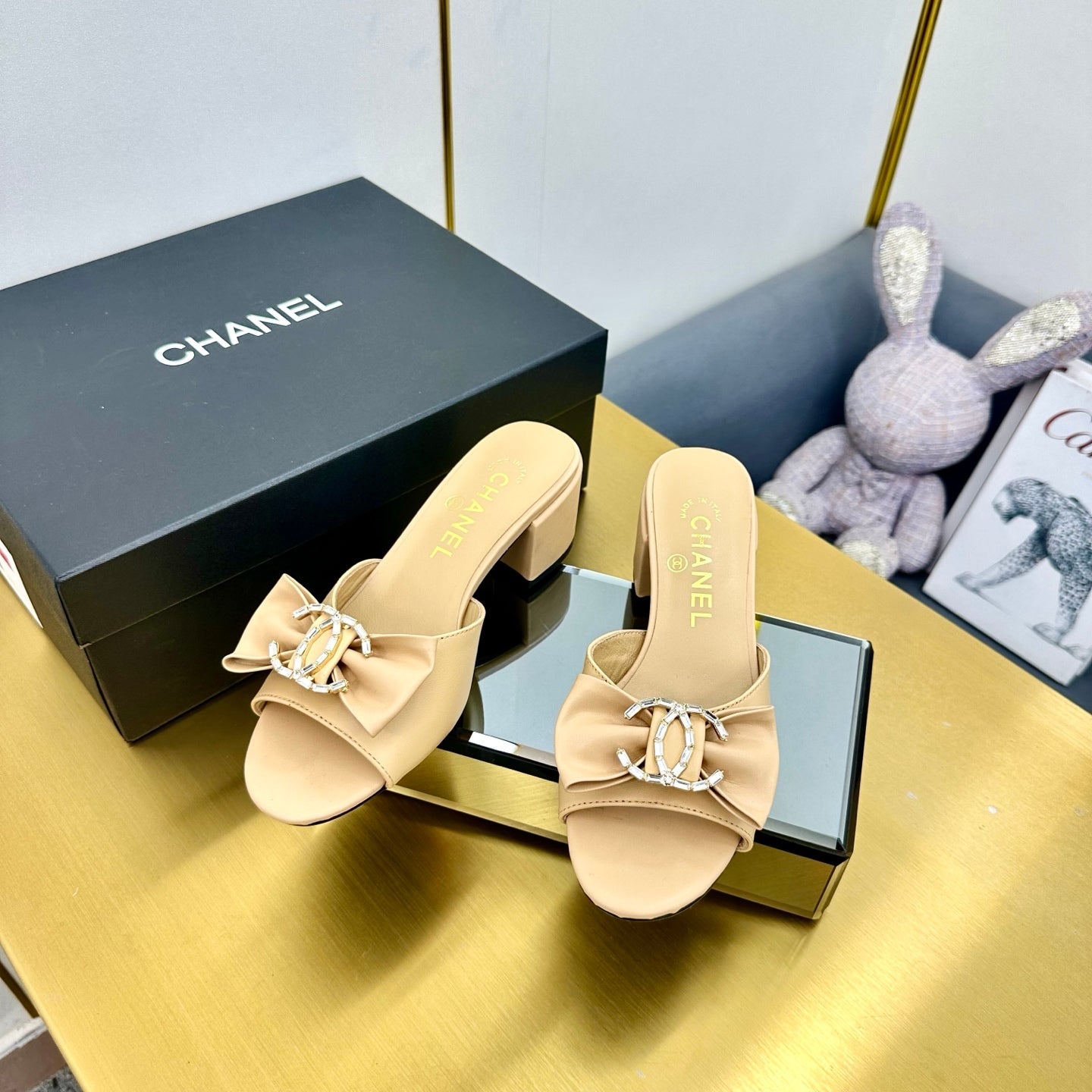 CHANEL 25 Mid Heel Mules Daffodil Yellow Sheepskin 238477