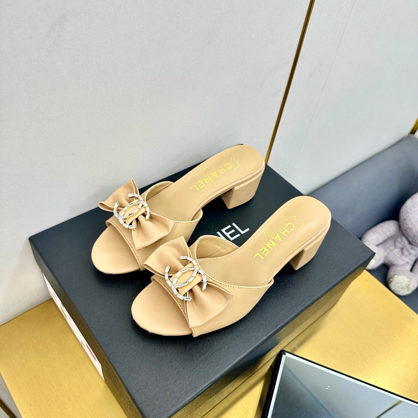 CHANEL 25 Mid Heel Mules Daffodil Yellow Sheepskin 238477