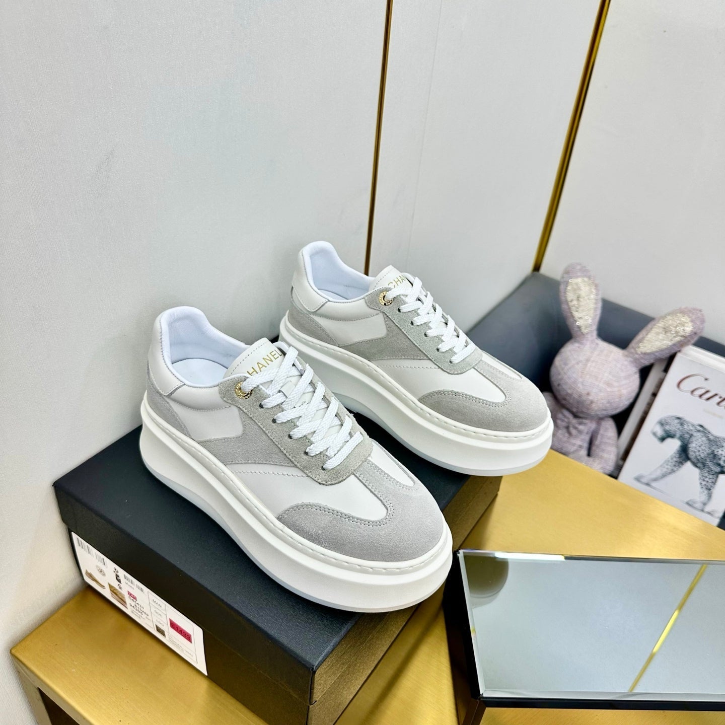 CHANEL 25 Sneaker Gray mix White Suede 238472