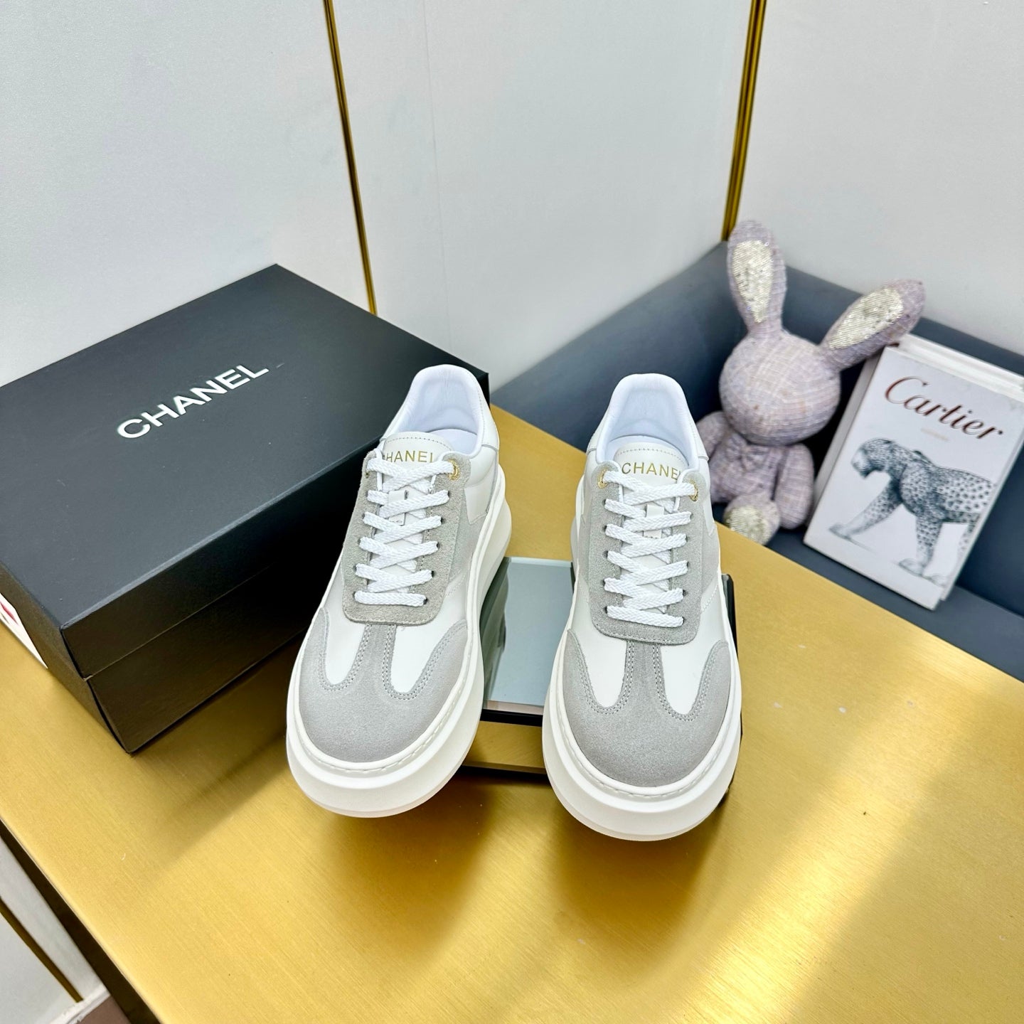 CHANEL 25 Sneaker Gray mix White Suede 238472