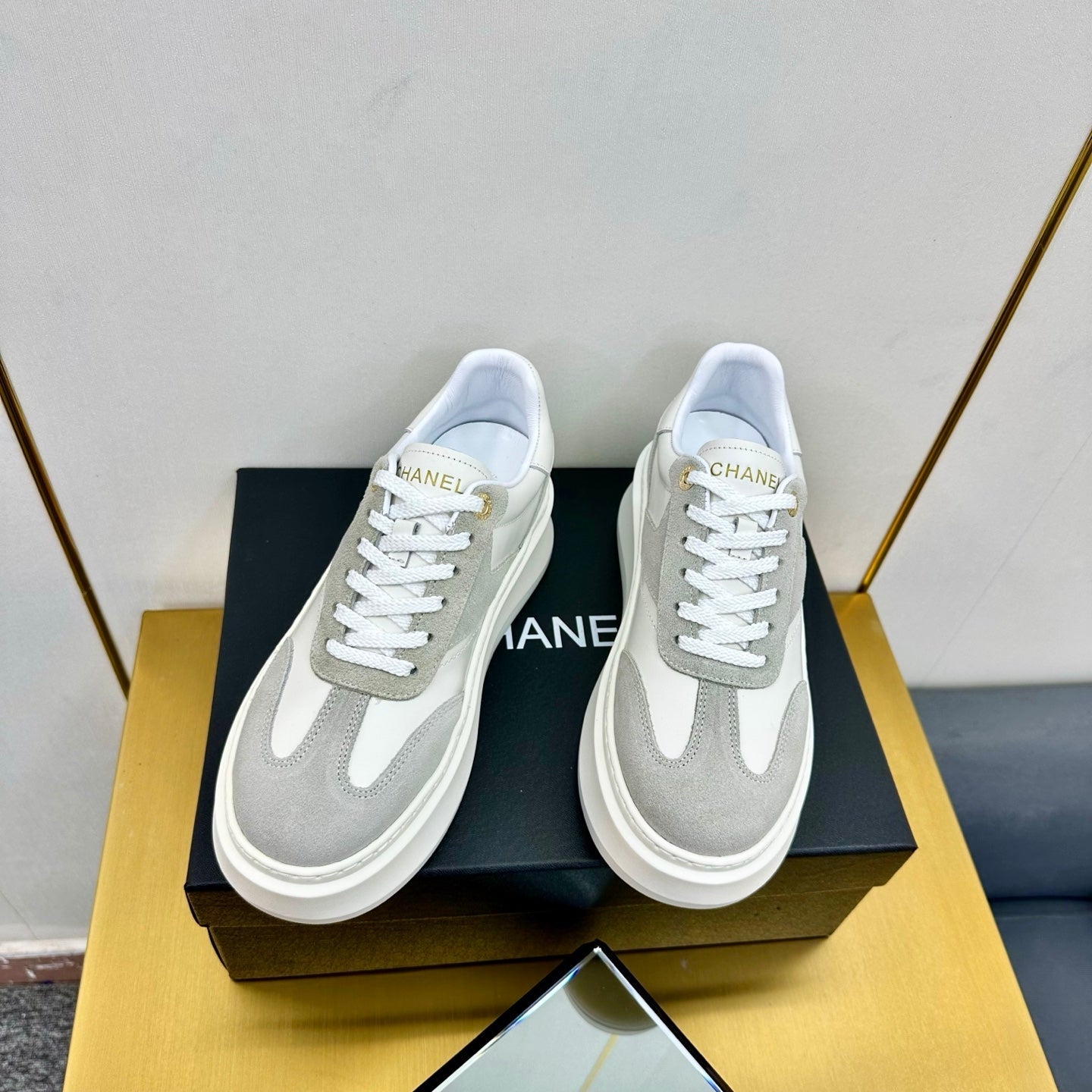 CHANEL 25 Sneaker Gray mix White Suede 238472