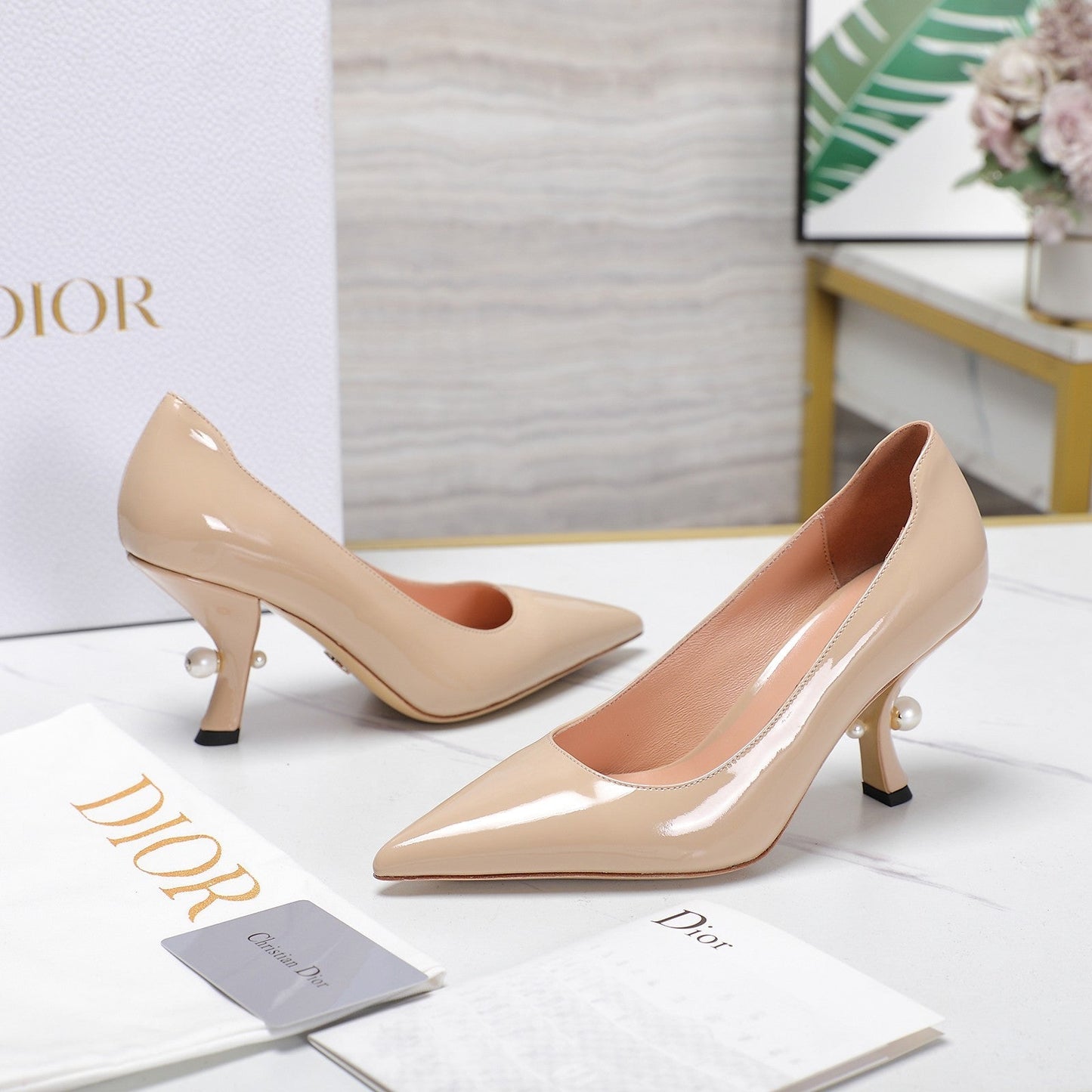 DIOR Tribales Pump 80mm Glossy Beige Cowhide