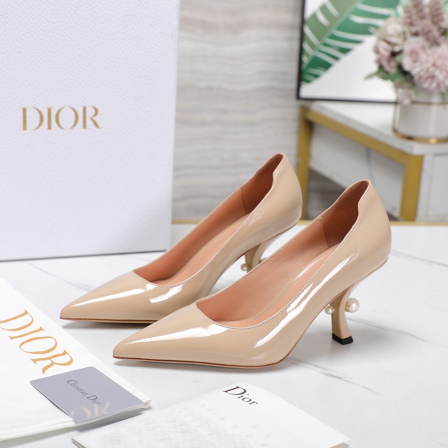 DIOR Tribales Pump 80mm Glossy Beige Cowhide