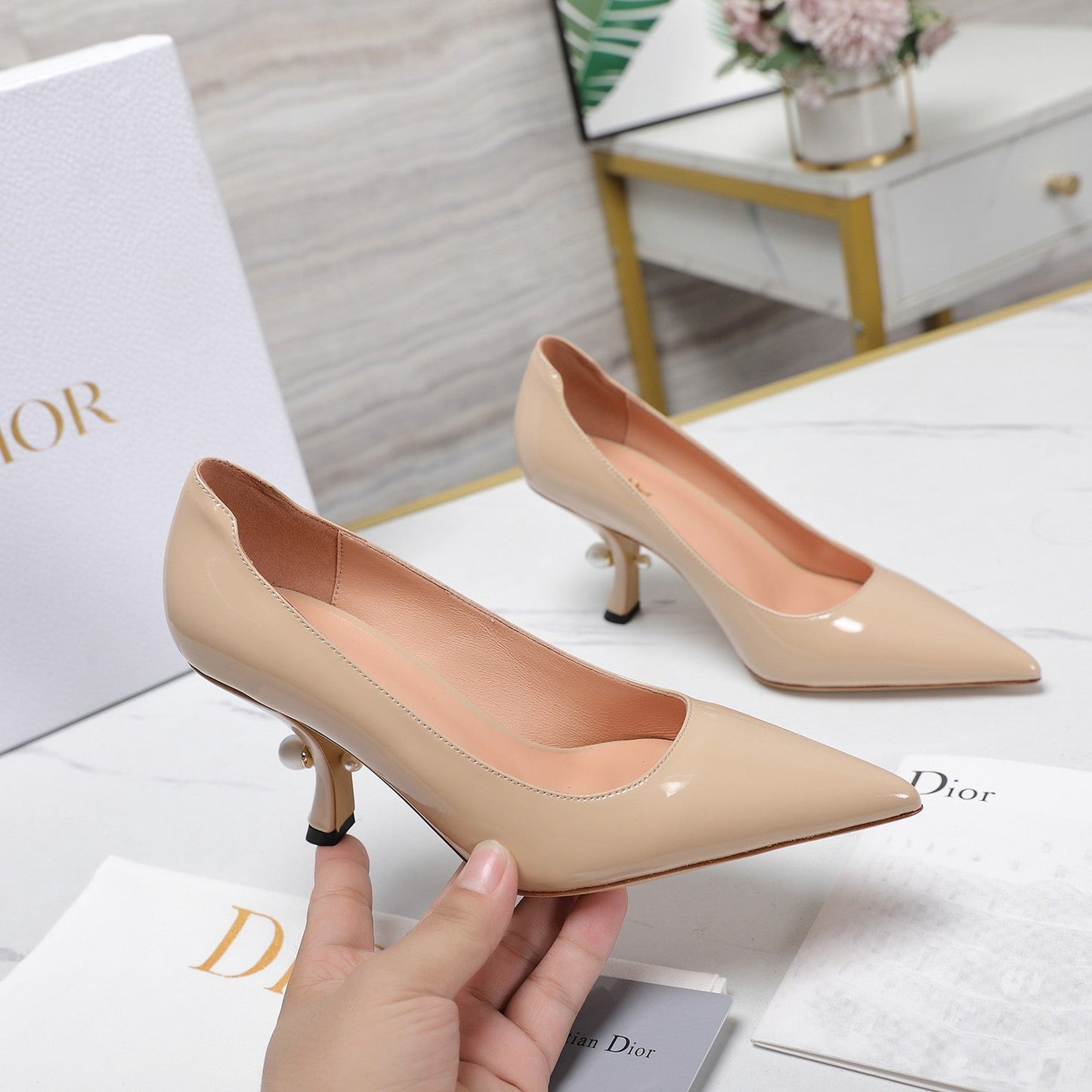DIOR Tribales Pump 80mm Glossy Beige Cowhide