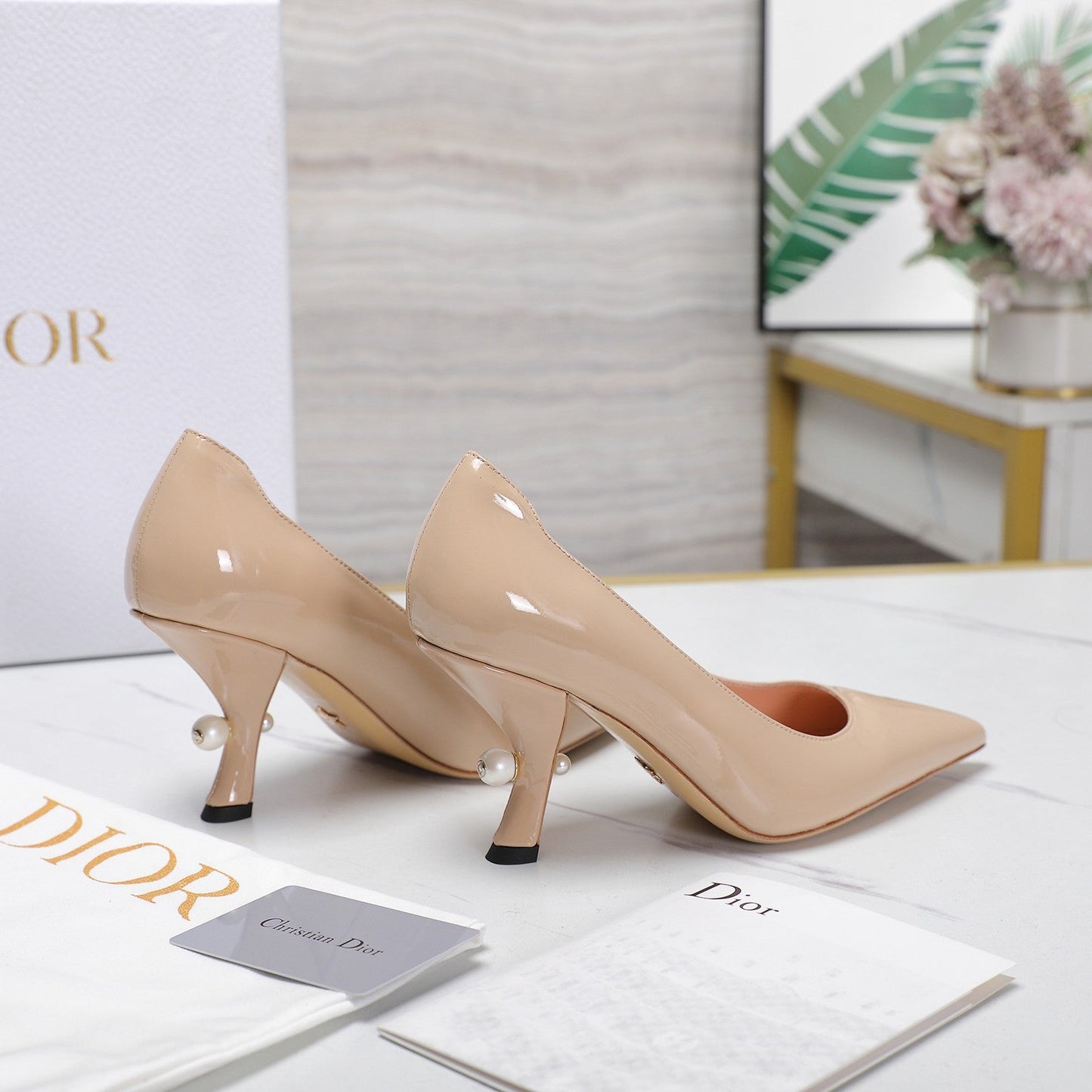 DIOR Tribales Pump 80mm Glossy Beige Cowhide