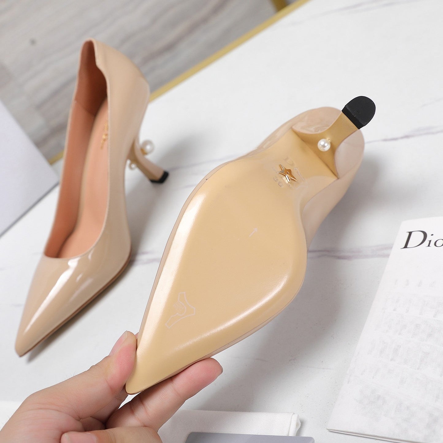 DIOR Tribales Pump 80mm Glossy Beige Cowhide