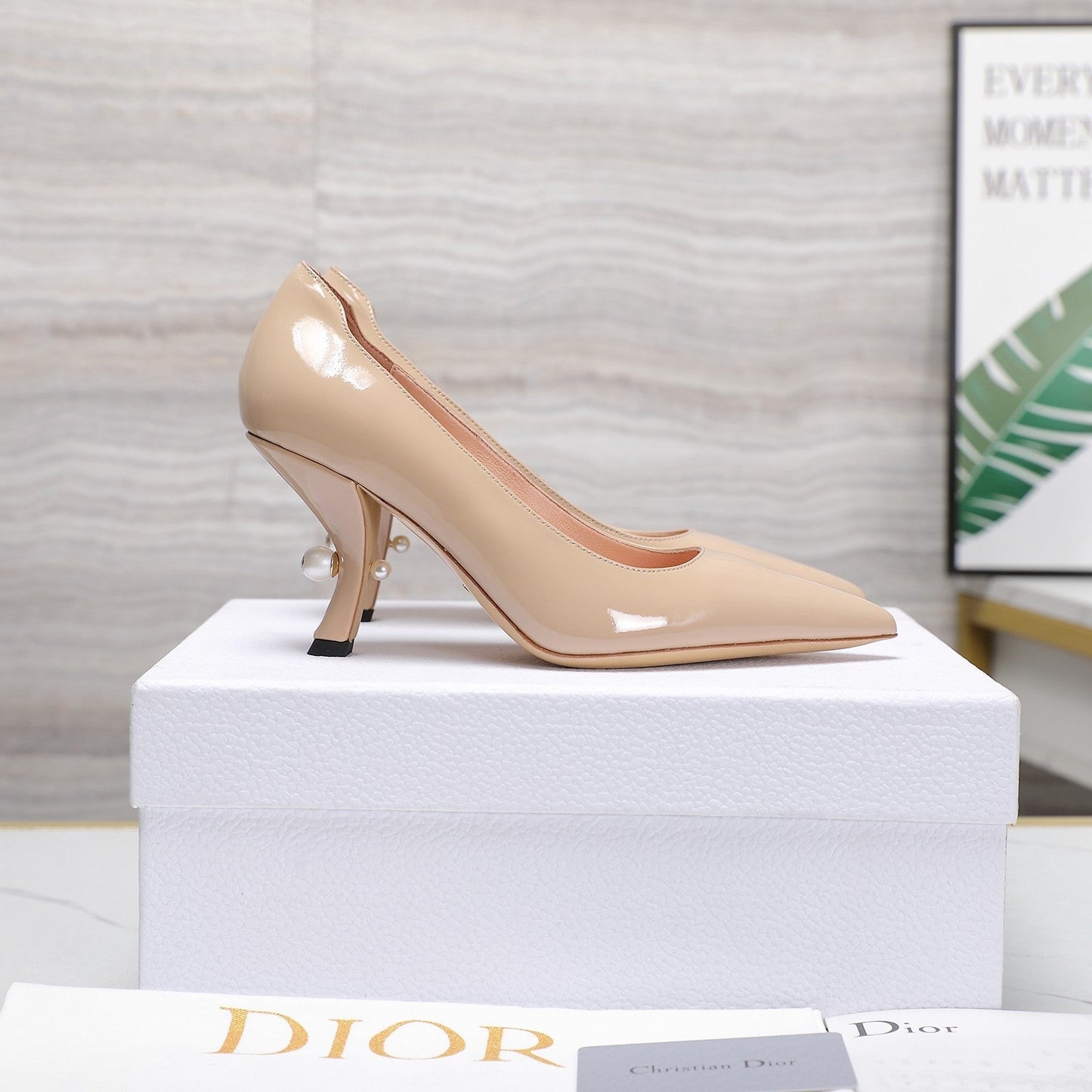 DIOR Tribales Pump 80mm Glossy Beige Cowhide