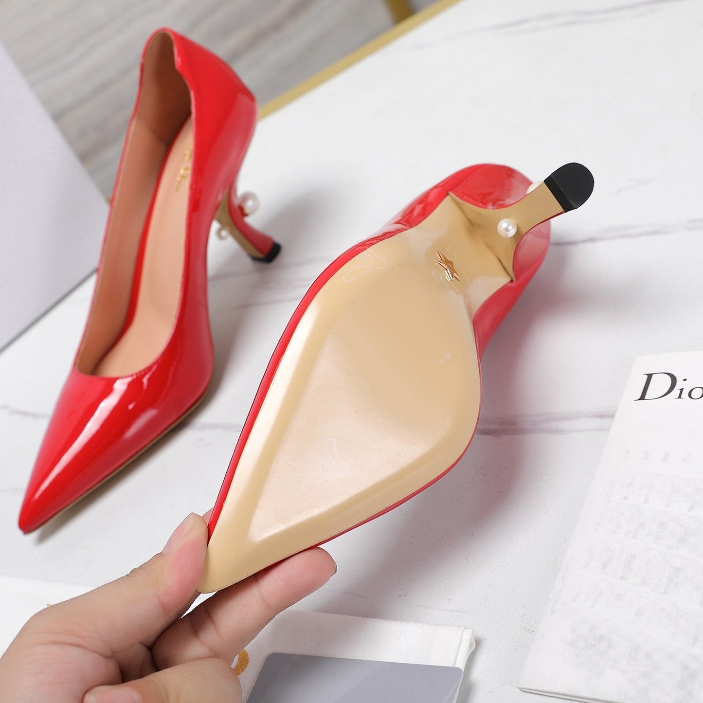 DIOR Tribales Pump 80mm Glossy Red Orange Cowhide