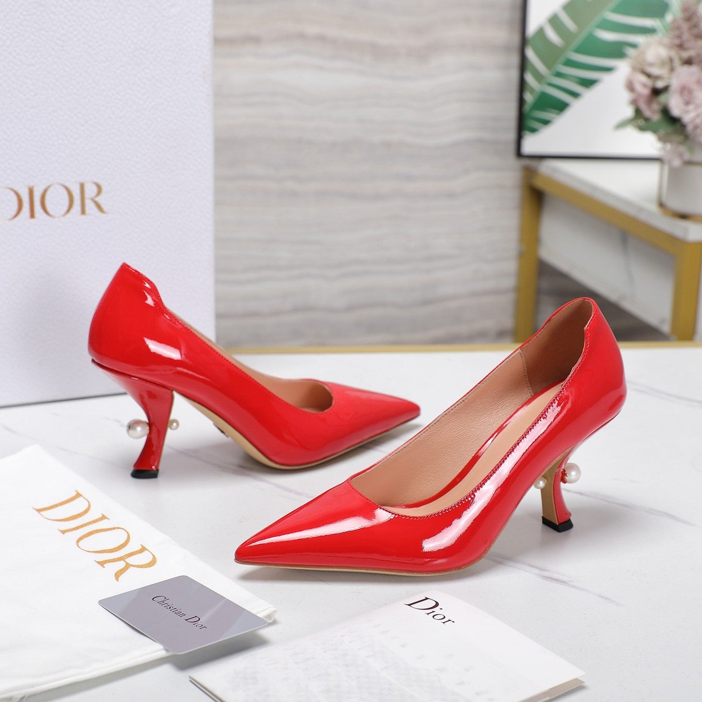 DIOR Tribales Pump 80mm Glossy Red Orange Cowhide